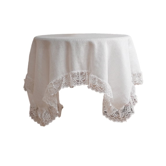 TACILIP Fresh and Elegant Lace-trimmed Linen Tablecloth Suitable for Home Use On Round Dining Tables A Reduce and Stylish Solid-color Tablecloth with Lace Trims, Room Decor