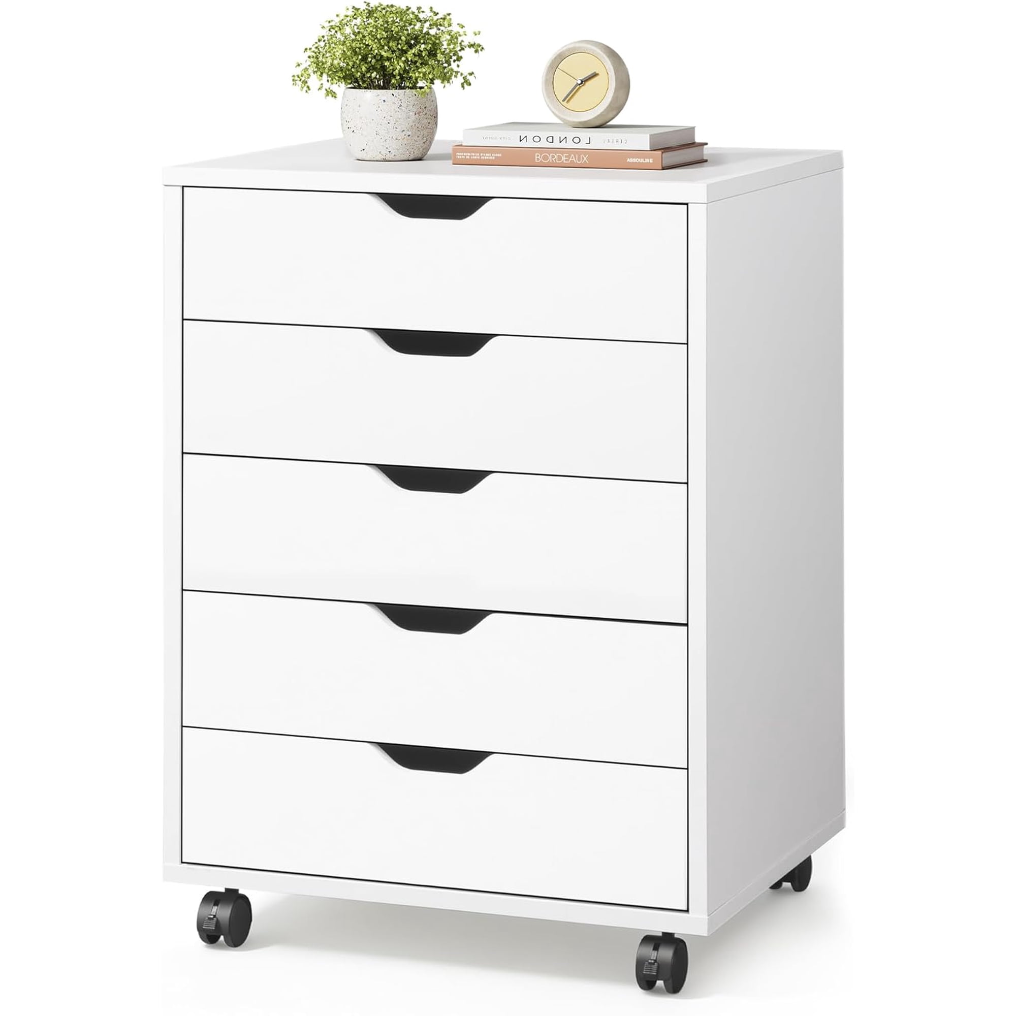 5 Drawer File Cabinet Wood Under Desk Drawers Chest White | Rolling Vertical Filing Cabinet Printer Stand Office Drawer Unit Storage Furniture Home Office
