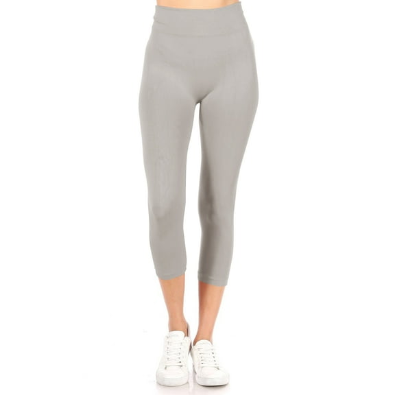 Women's Casual High Waist Solid Seamless Capri Leggings Stretch Fit