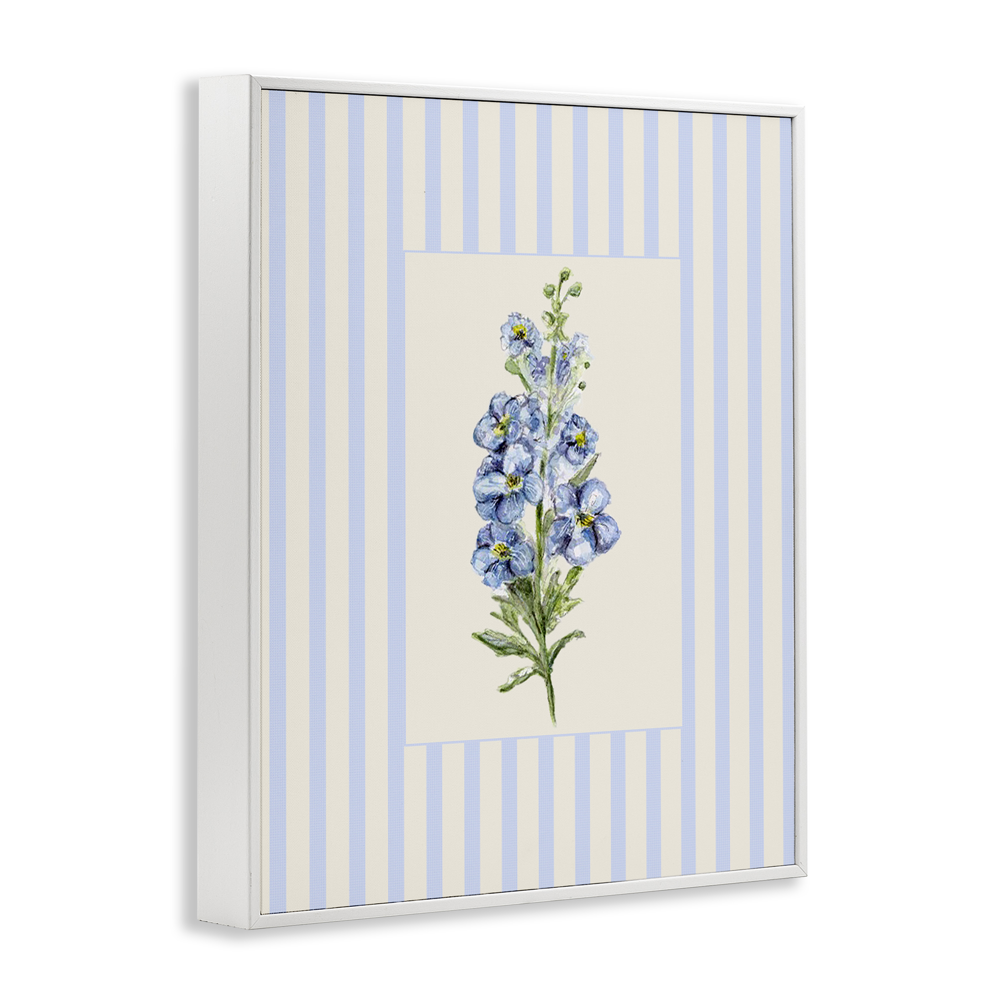 Blue Stripe Larkspur White Framed Giclee Art, design by Lisa Wehmeyer