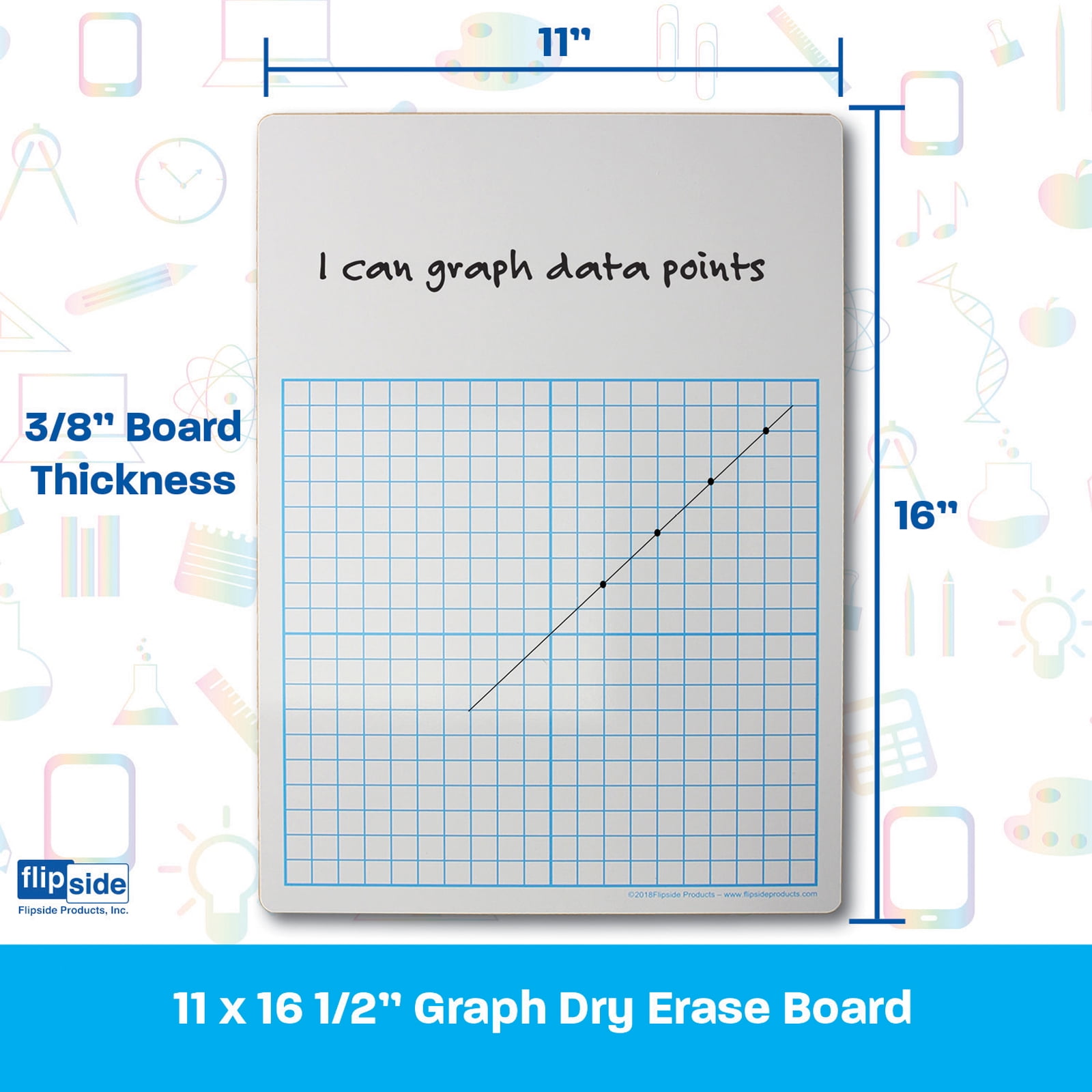 Flipside Products Two Sided 1/2" Graph Dry Erase Board, 11" x 16, Pack of 12