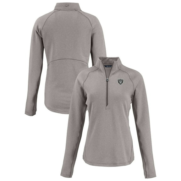 Women's Cutter & Buck Heather Gray Las Vegas Raiders  Peshastin Eco Fleece Recycled Tri-Blend Raglan Half-Zip Jacket