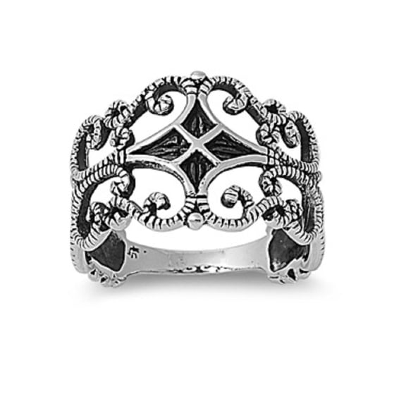 925 Sterling Silver Victorian Era Four Pointed Star Op Art Ring Size 10