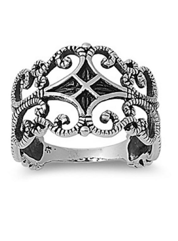 925 Sterling Silver Victorian Era Four Pointed Star Op Art Ring Size 10