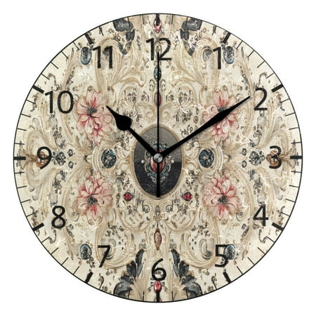 YAZAOO Decorative Wall Clock Size๏ผ25cm Ornate Floral and Jewel Design Pattern Clock