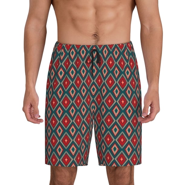 Fotbe Red And Orange On Blue Teal Pantalones Cortos de Pijama para Hombre, Ropa de Dormir, Pantalones de Pijama Cortos para Hombre-Small
