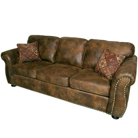 Porter Elk River Brown Microfiber Faux Suede Leather Sofa with 2 Woven Accent Pillows - Walmart.com