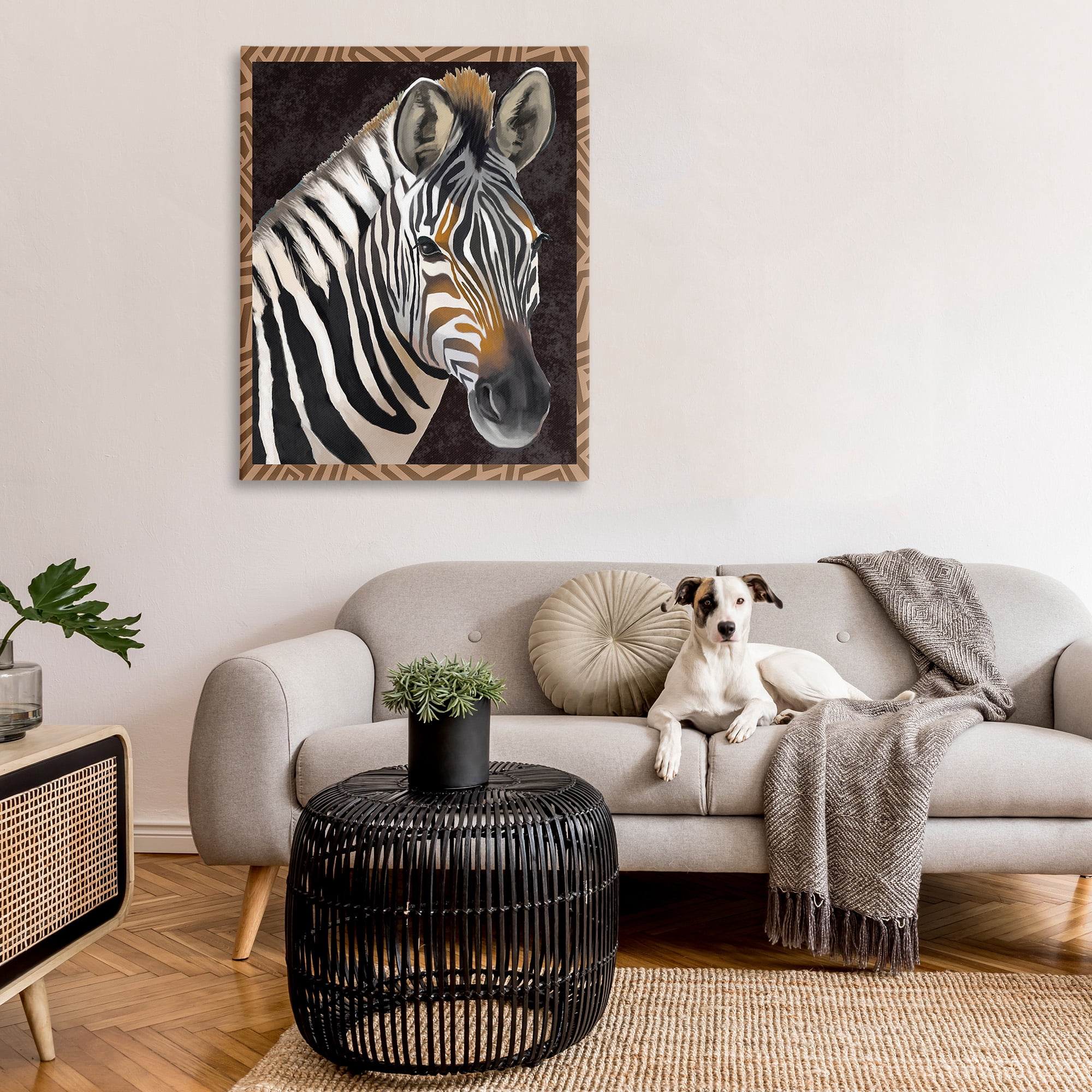 Stupell Industries Zebra with Geometric Border Animals & Insects Painting Gallery Wrapped Canvas Art Print Wall Art, 36 x 48