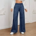 thumbnail image 2 of BXINGOHAI Women's Wide Leg Jeans High Waisted Stretchy Straight Leg Jeans Loose Trendy Denim Pants with Pocket Dark Blue,M, 2 of 7
