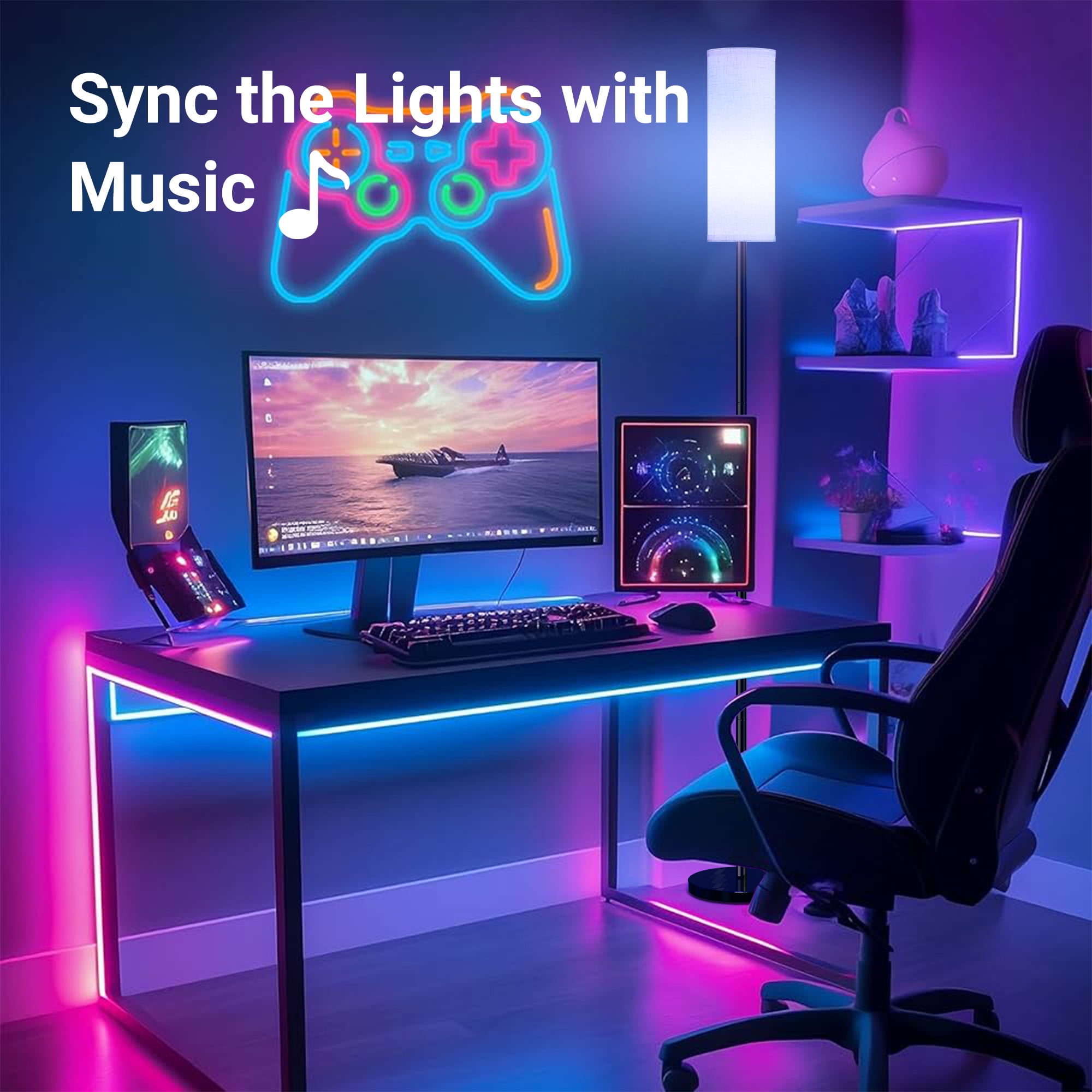 VOLIVO LED Floor Lamp, RGB Standing Lamps, Works with Alexa/Google Home, Stepless Dimming, for Living Room