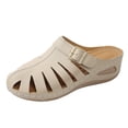 thumbnail image 6 of Rokment Womens Orthopedic Wedges Clogs Fisherman Sandals Boho Beach Vintage Buckles Leather Closed Toe Arch Support Platform Walking Mules Gladiator Backless Slip on Slides Summer Khaki Size 7.5, 6 of 7