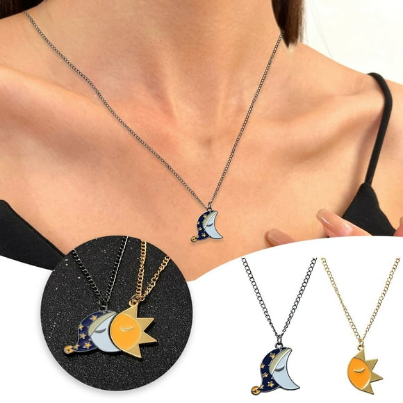 Necklaces & Pendants Couple Sun And Moon Patchwork Cartoon Necklace Unique Sun And Moon Metal Oil Design for Couples Jewelry
