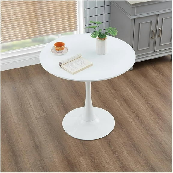23.4" Tulip Dining Table White Round Dining Table, Perfect for 4-6 People Modern Tulip Kitchen Table MDF Dining Table Tabletop & Sturdy Metal Pedestal for Dining Room, Living Room, Cafe