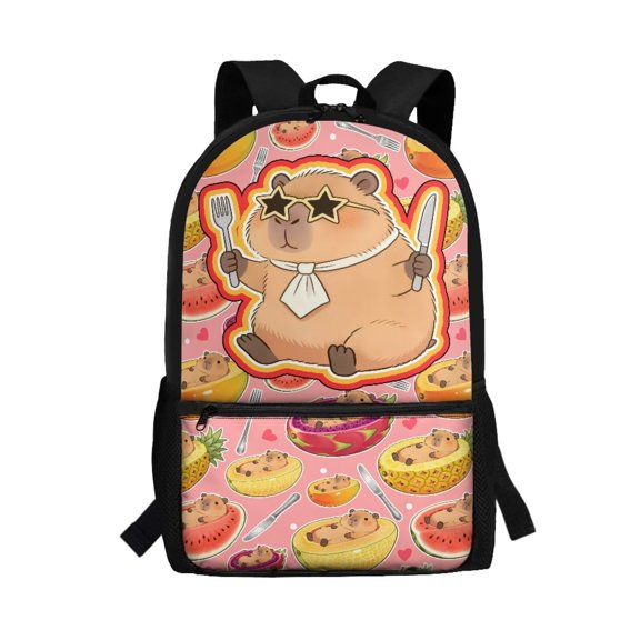 HUIACONG Cute Capybara Fruit Print School Backpack for Students Age 6-18 Large Capacity Lightweight Water Resistant Bookbag for Elementary Middle High School Back to School Daily Use