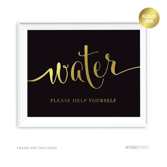 Water Please Help Yourself Black and Metallic Gold Wedding Signs