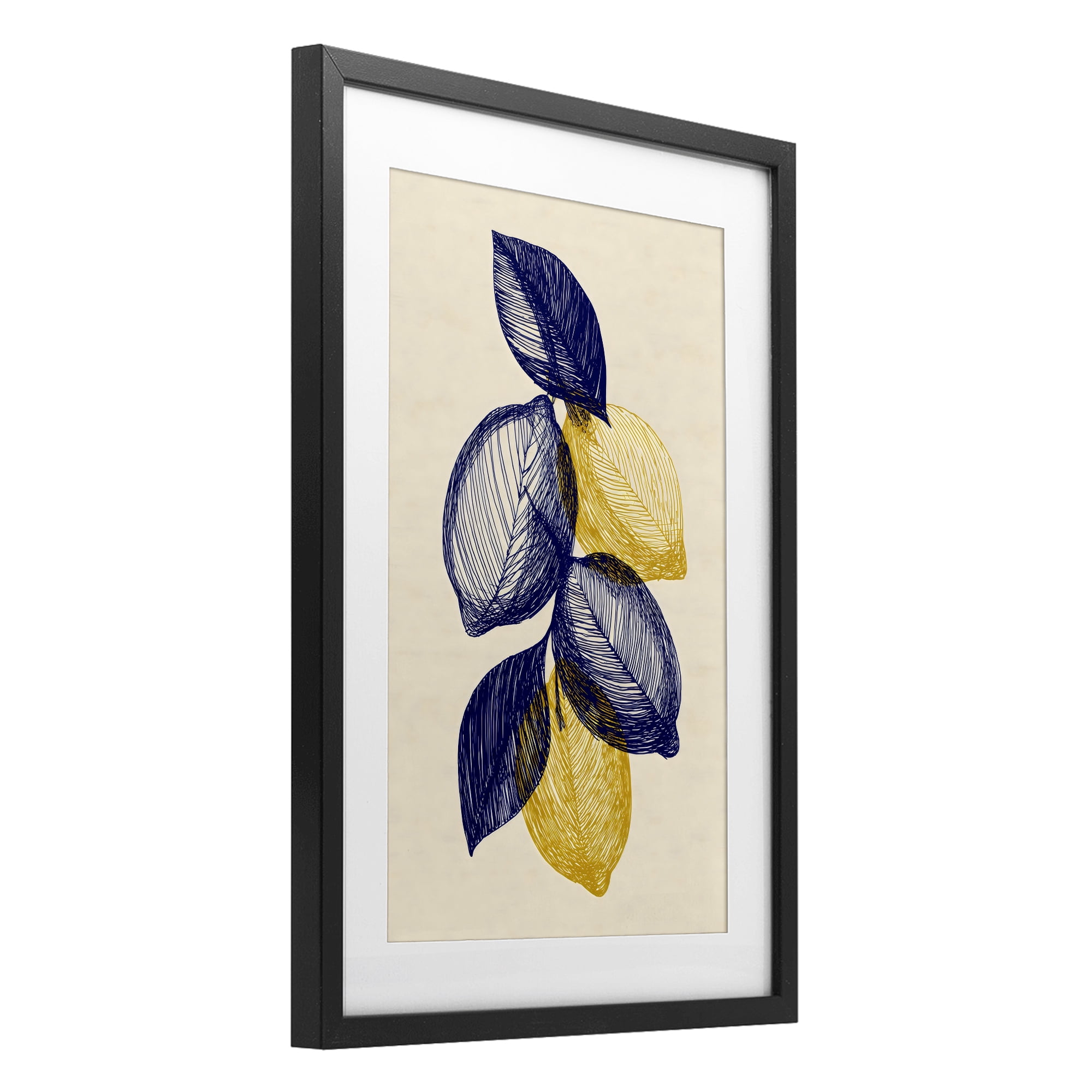 Stupell Industries Navy Lemons Botanical Sketch Black Framed Print Under Glass, design by Petal Prints Design