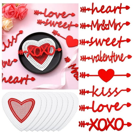 

16 Pieces Plate Decor 8 Pcs Place Cards 8 Pcs Heart Shape Embroidered Placemats