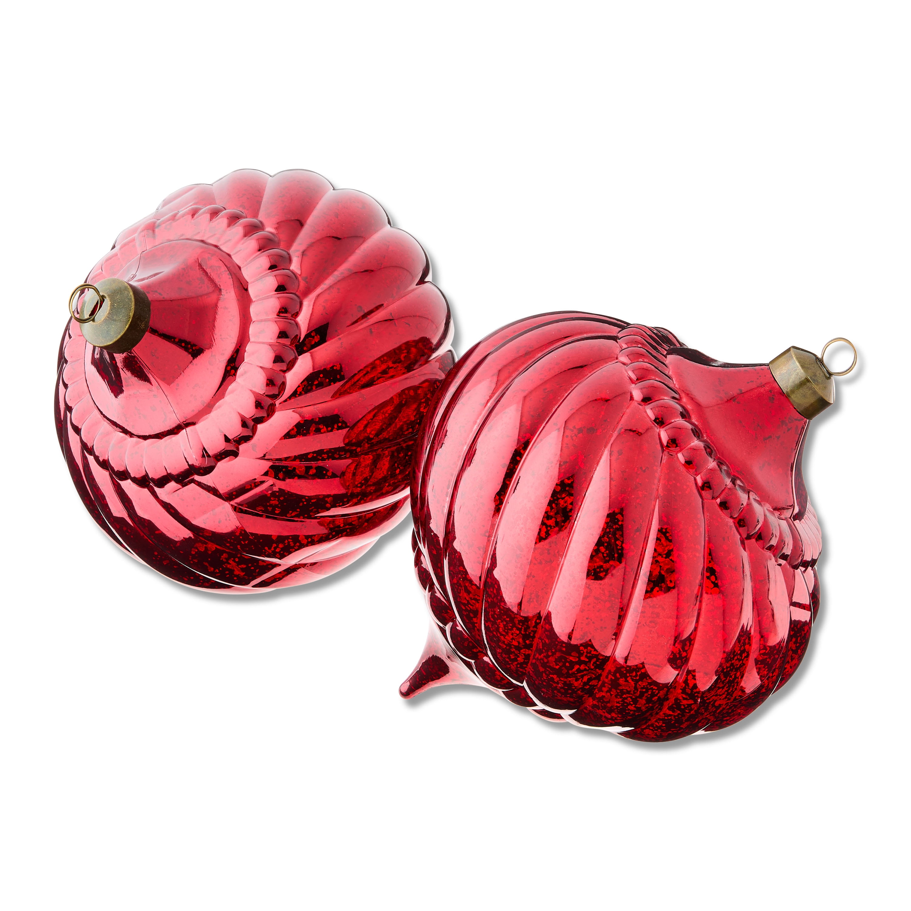 2 Count Red Mercury Glass-Style Finial Shatterproof Christmas Ornaments, 7 in, by My Texas House