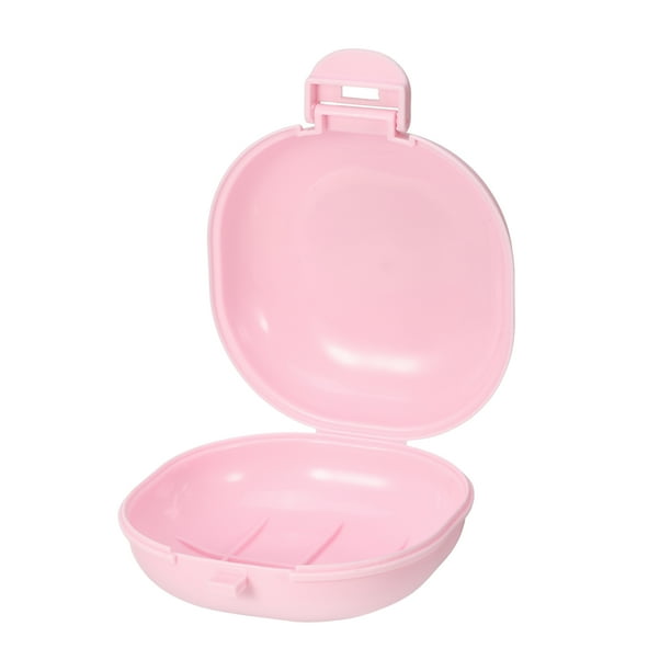 Jabonera de viaje, jabonera portátil, soporte para barra de jabón para viajes, camping, gimnasio al aire libre con cubierta, rosa