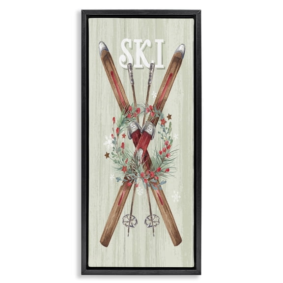 Stupell Industries Traditional Rustic Winter Skis Black Floating Frame Canvas Art, 11 x 25, by Courtney Morgenstern