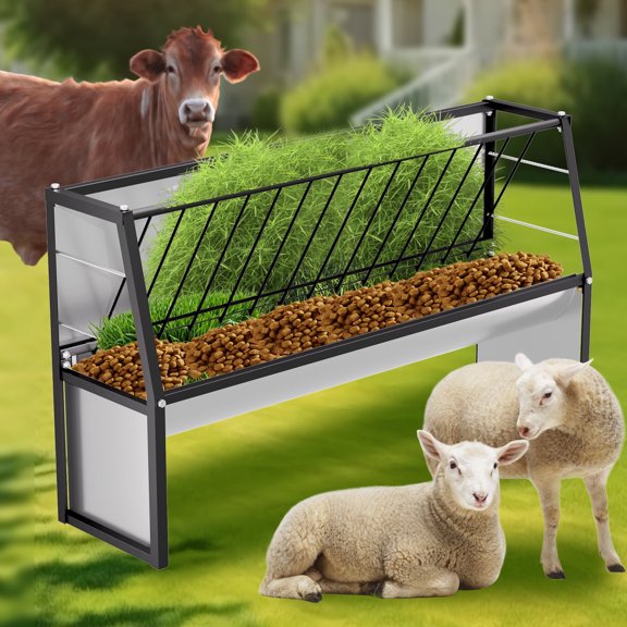 5-Feet Long Livestock Goat Feeder, Galvanized Steel Goat Hay Feeder & Pasture Feeder, 60 Gallon Capacity for Ranches, Farms, Horses, Ponies, Calves