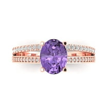 2.32 ct Oval Cut Simulated Alexandrite Solitaire with Simulated Diamond Accents 18K Rose Gold Womens Engagement Ring