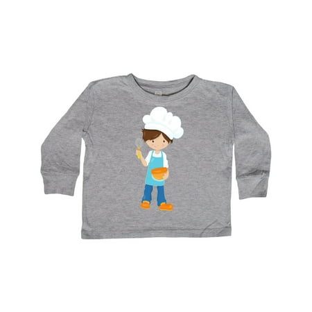 

Inktastic Boy Baking Boy With Chef s Hat Brown Hair Gift Toddler Boy Girl Long Sleeve T-Shirt