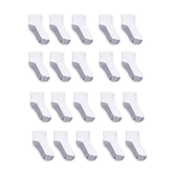 Hanes Boys Double Tough Durability 20 Pack Ankle Socks, Sizes S-L
