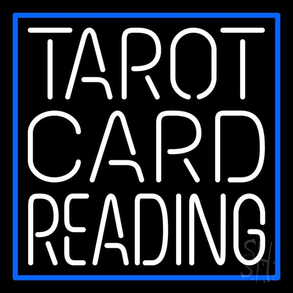 White Tarot Card Reading LED Neon Sign 16" Tall x 16" Wide - inches Black Square Cut Acrylic Backing, with Dimmer - Bright and Premium built indoor LED Neon Sign for Storefront.