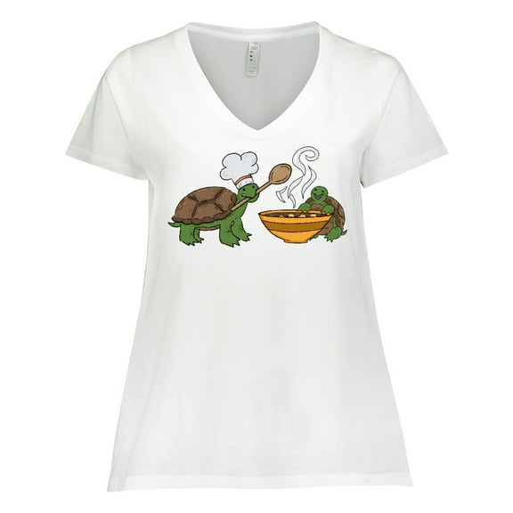 Inktastic Cute Turtle Chefs Making Soup Women's Plus Size V-Neck T-Shirt