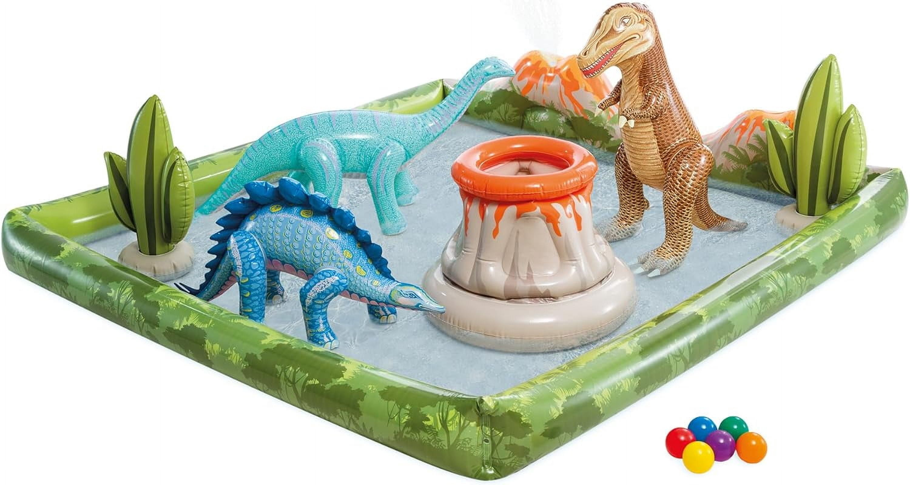 Jurassic Adventure Inflatable Kiddie Pool with Water Sprayer, Slide & Dinosaurs - 79" x 79" x 14" - Ages 2+