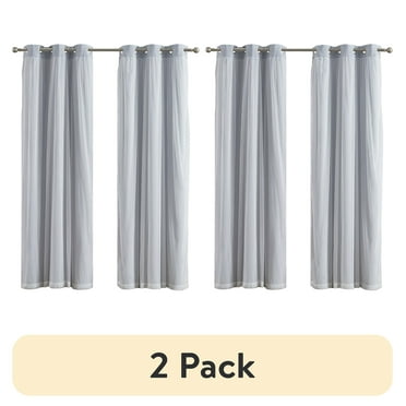 (2 pack) Your Zone Blackout Curtain Panel with Sheer Overlay, 1 Panel, Grey, 37" W x 84" L