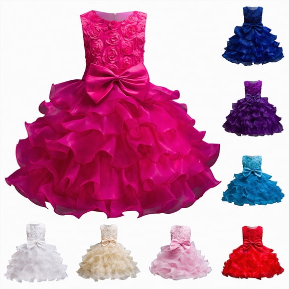 mgoYE Party Dress for Girls Flower Girl's Dress Princess Puffy Tulle Dresses Bridesmaid Wedding Communion Birthday Party Pageant Maxi Prom Gown for Kids(Sky Blue,3-4 Years)