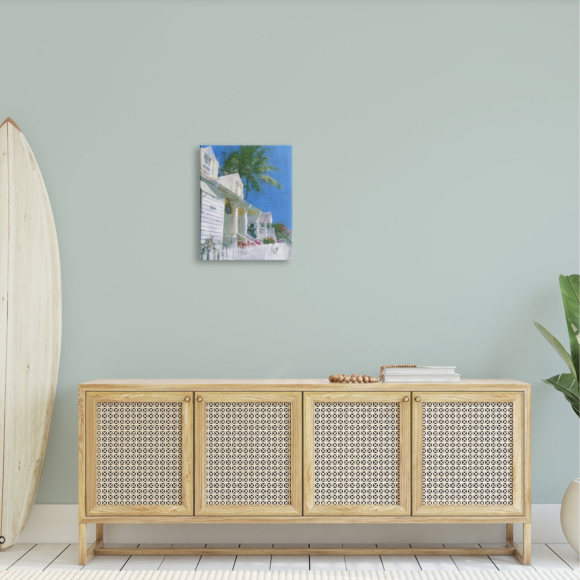 Stupell Industries Palm Tree Looming White Summer Villa Cottage Painting Gallery Wrapped Canvas Print Wall Art, Design by Noah Bay