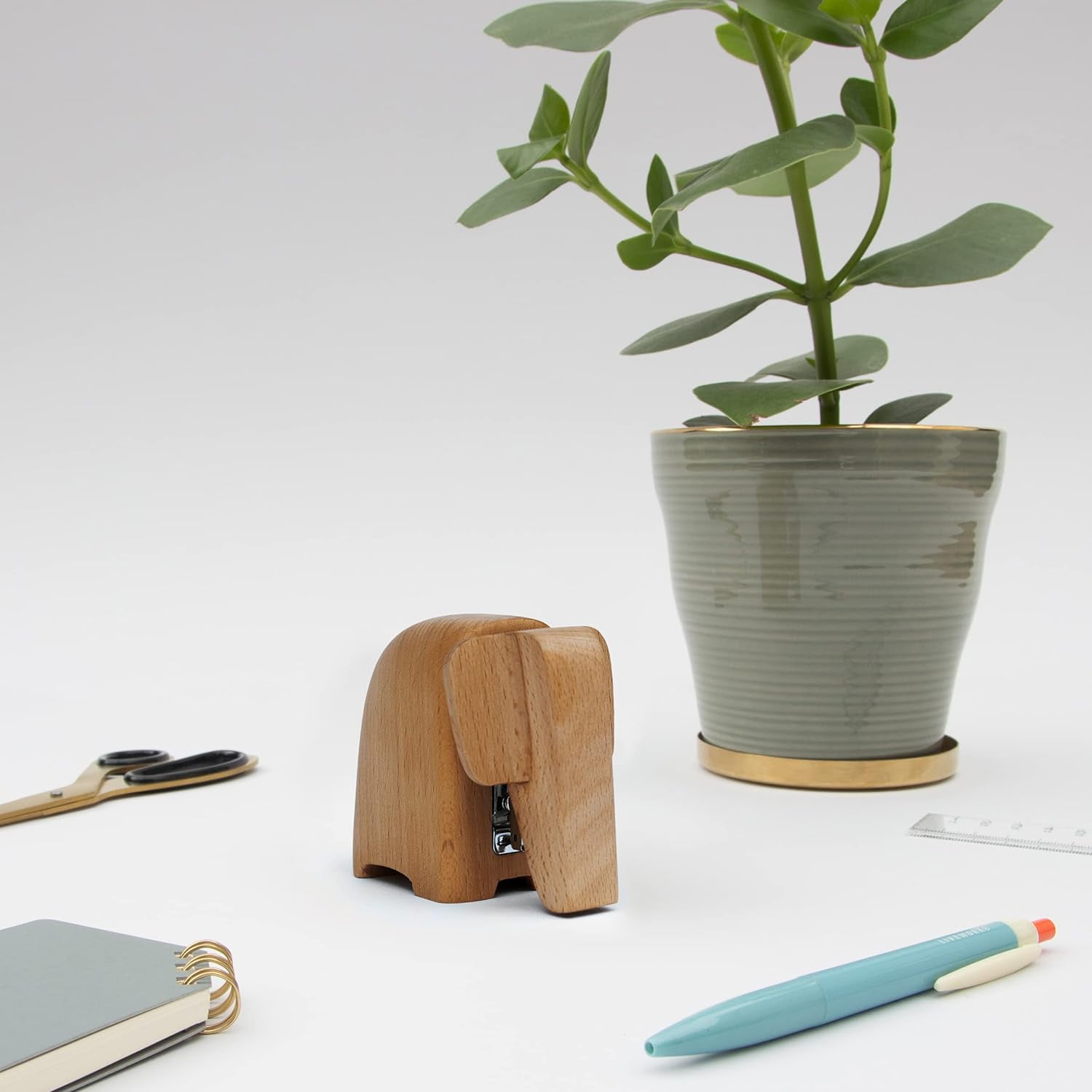 Suck UK Elephant Stapler | Elephant Gifts for Animal Lovers | Wooden Elephant Desk Accessories | Office Supplies for Unforgettable Desk Decor | Office Desk Staplers | Elephant Decor | Small