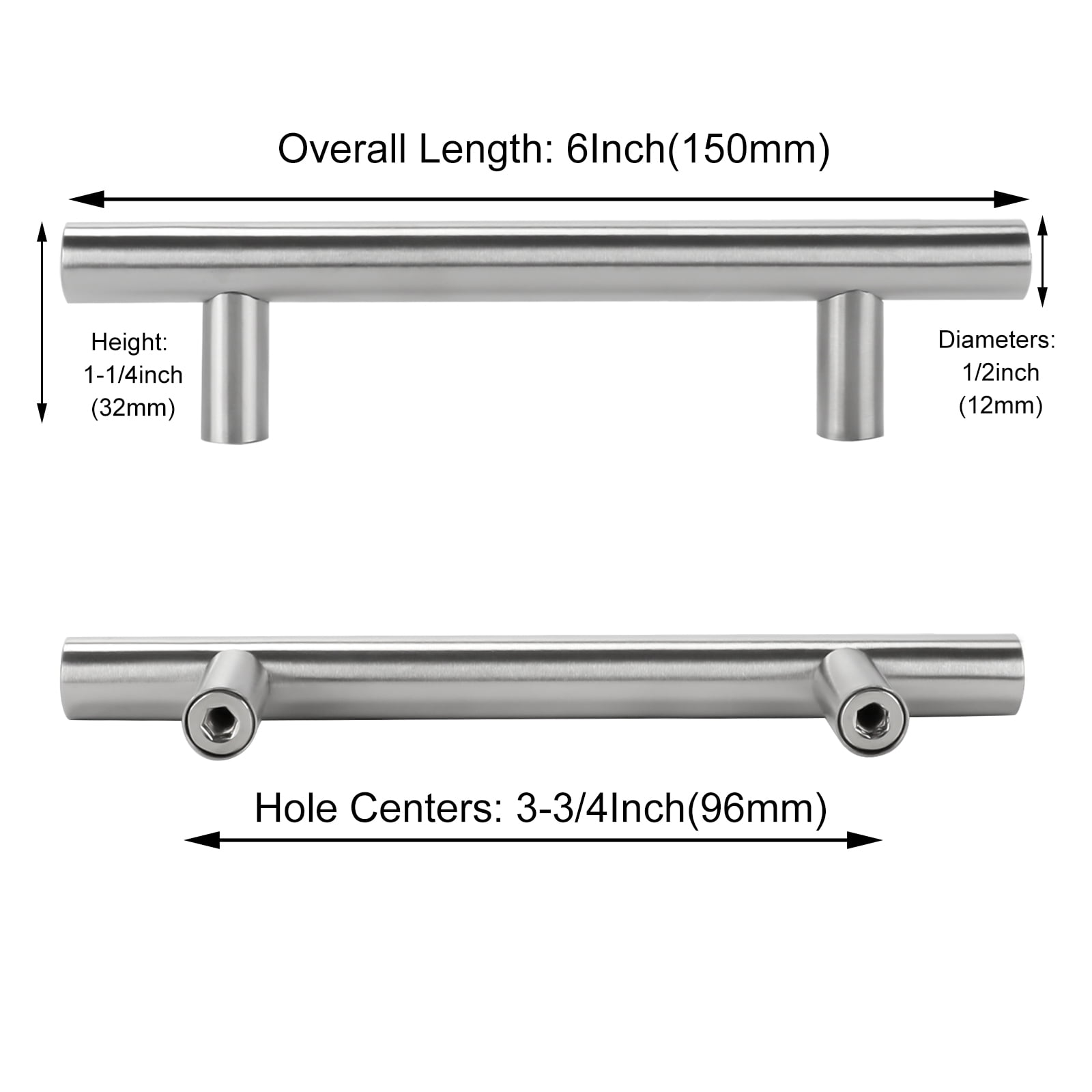 Goldenwarm 20 Pack Brushed Nickel Cabinet Drawer Handles for Kitchen Door Dresser Bathroom Wardrobe Hardware, 3-3/4in Hole Centers
