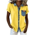 thumbnail image 3 of Craaazy Womens Loose Fit Prints Patchwork Collared Short Sleeve Topss Casual Button Down Shirts for Summer Gifts, 3 of 5