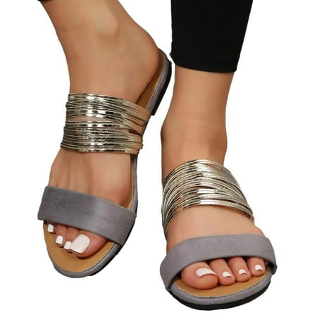 

YanHoo Rhinestone Slide Sandals Women Girls Dressy Low Wedge Sandal Summer Beach Cute Slip on Slippers Boho Glitter Open Toe Flat Sandals