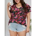 thumbnail image 2 of Mengpipi Womens Plus Size Tops Double Ruffle Short Sleeve V-Neck Casual Loose Shirts 1X-5X, 2 of 7