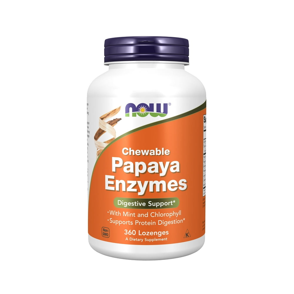 NOW Supplements, Papaya Enzyme with Mint and Chlorophyll, Digestive