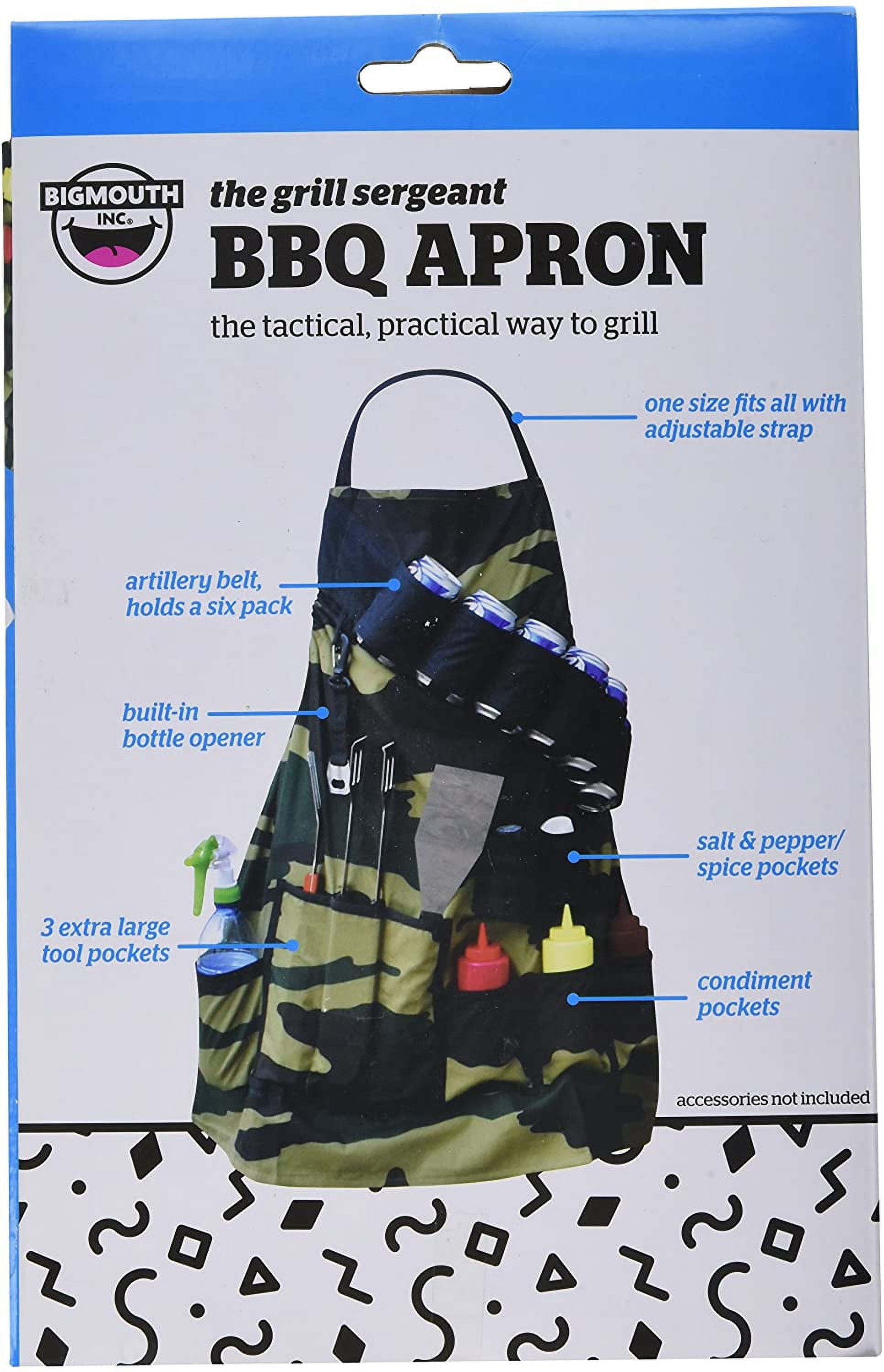 BigMouth Inc The Grill Sergeant BBQ Apron, Cotton Camouflage Gag Gift for Cookouts, Adjustable Strap, Pockets and Bottle Opener Included