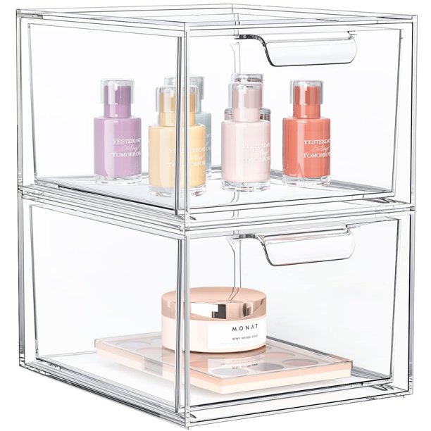 Organizador de maquillaje SpaceHacks, apilable, 2 unidades, acrílico transparente