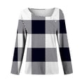 thumbnail image 4 of HAiming Plus Blouse à Manches Longues Décontractée à Carreaux Col Carré pour Femmes Taille Vêtements Printemps Automne, 4 of 7