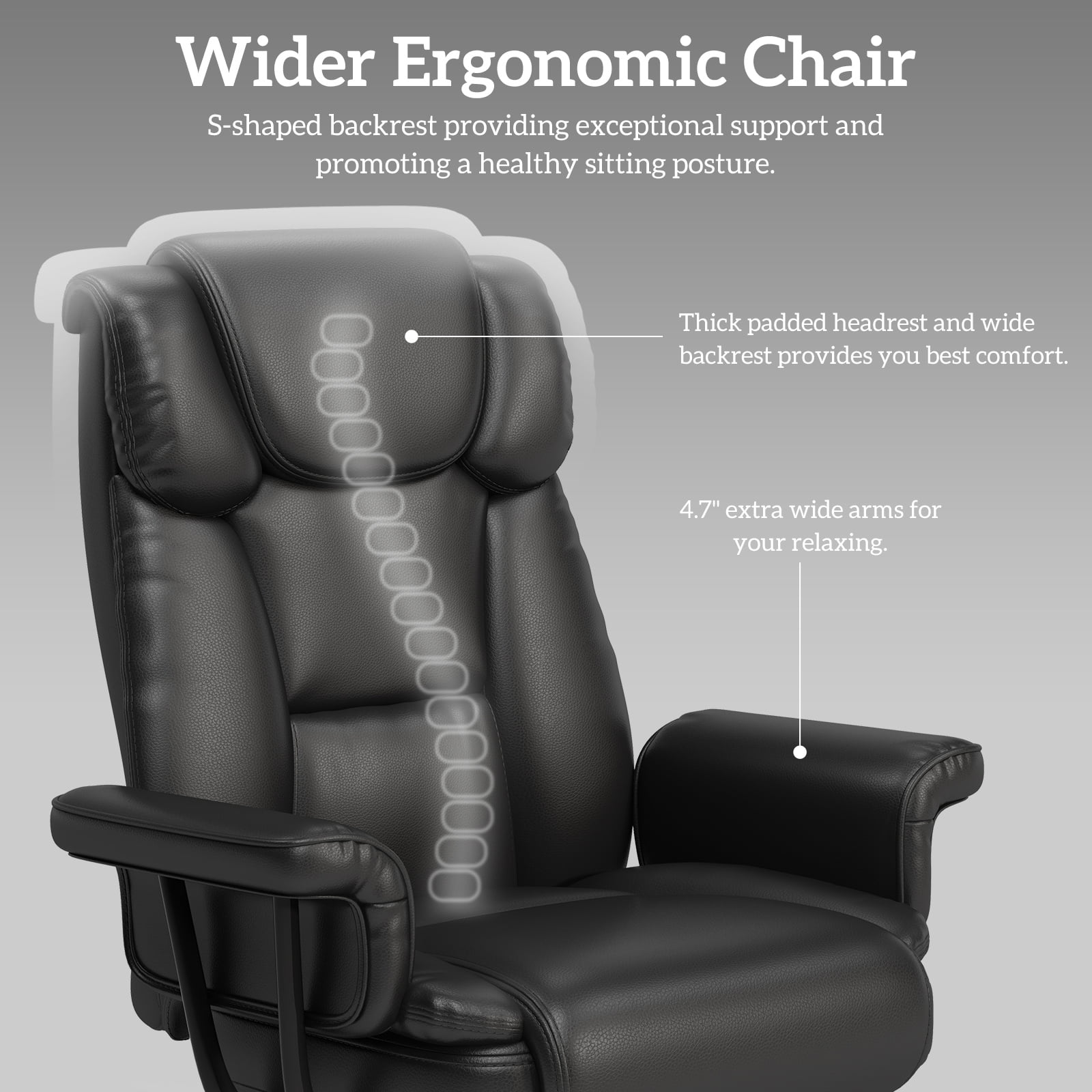 HomeZeer Big and Tall Office Chair with Footrest, 400 lbs Modern High Back Leather Office Chair, Reclining Wide Seat Ergonomic Executive Home Office Computer Desk Chair, Black