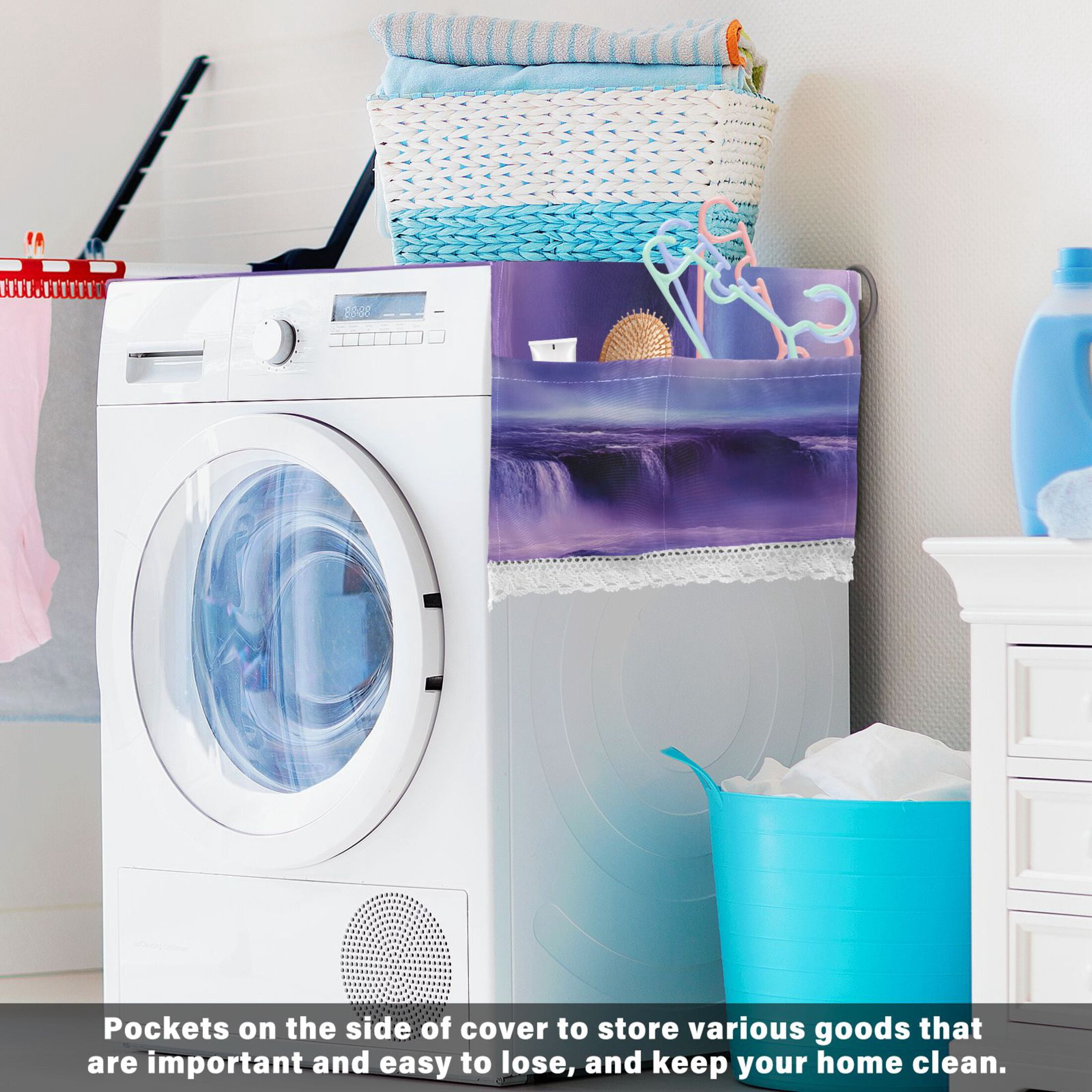 Dustproof Washing Machine Cloth Washer and Dryer Top Covers, Fridge Dust Cover, With Storage BagsThe Purple Water