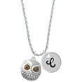 thumbnail image 1 of Delight Jewelry Silvertone Large Round Owl with Green Crystal Eyes Silvertone Script Initial Disc - C - Charm Necklace, 20"+3", 1 of 4