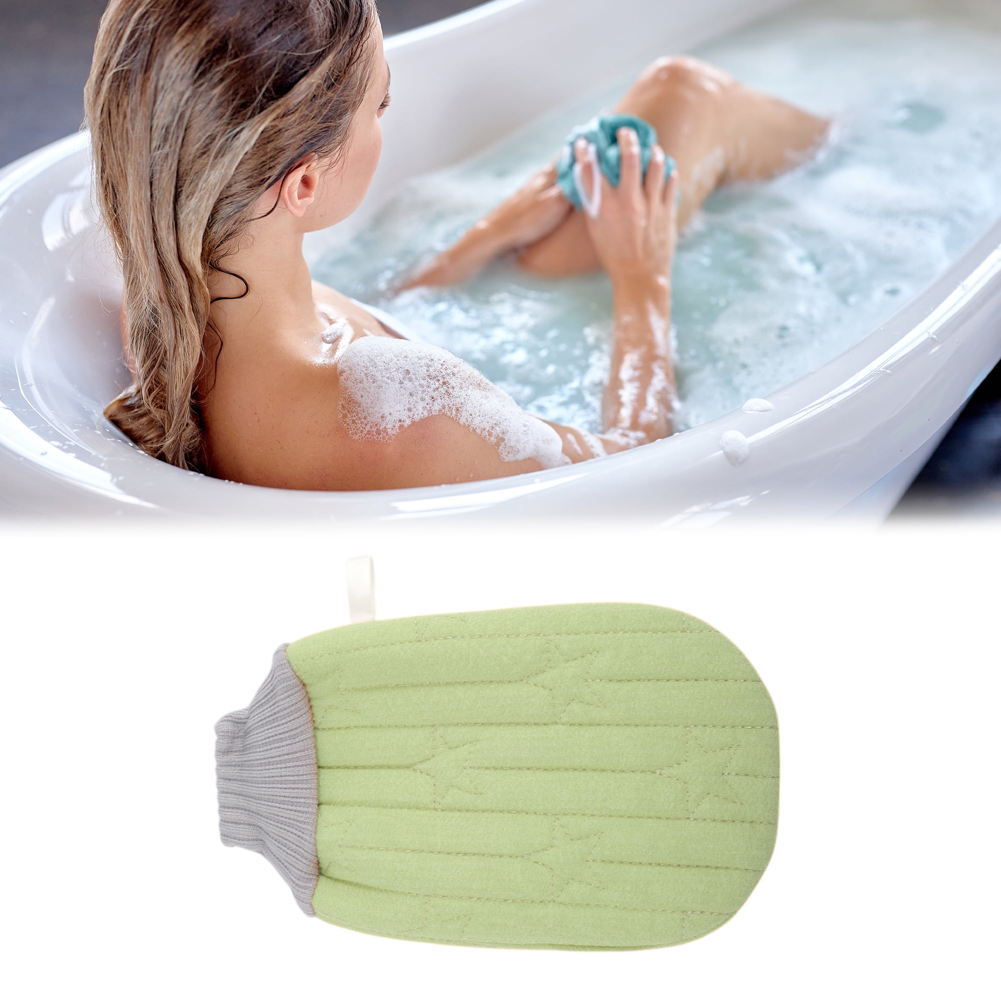 Unique Bargains Double-sided Gloves Bath Towel for bathroom 5.51"x9.06" 1 Pc Green