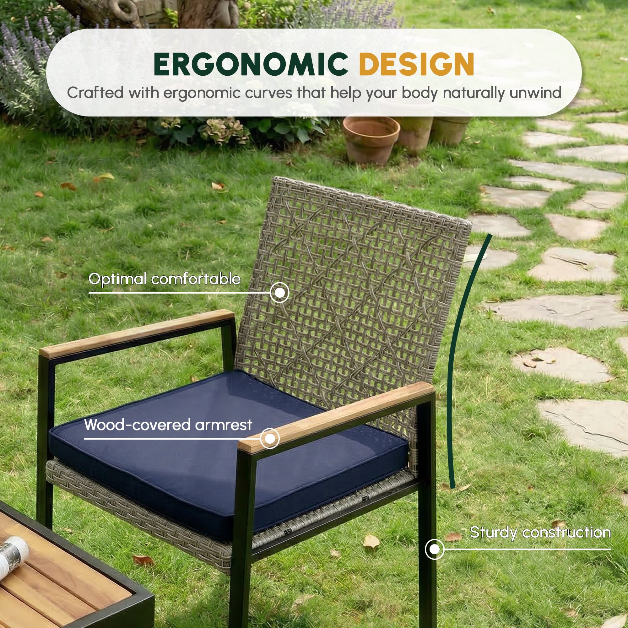 Leumius 5 Piece Patio Dining Set,All Weather Outdoor Dining Table Set with 4 Cushion Chairs,Patio Conversation Set with Acacia Wood Table Top and Umbrella Hole,Light Gray