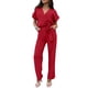 thumbnail image 1 of Mono de Mujer PRETTYGARDEN Rojo con Escote en V Cruzado y Cinturón Talla S, 1 of 8