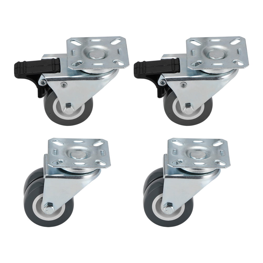 4 x Twin Wheel Castor Set PLATE FIX 50mm Speaker/Stand/Rollers/Screw On Caster 